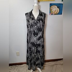 Vintage 90s California Krush Black and White Floral Maxi Dress Cinch Size 16